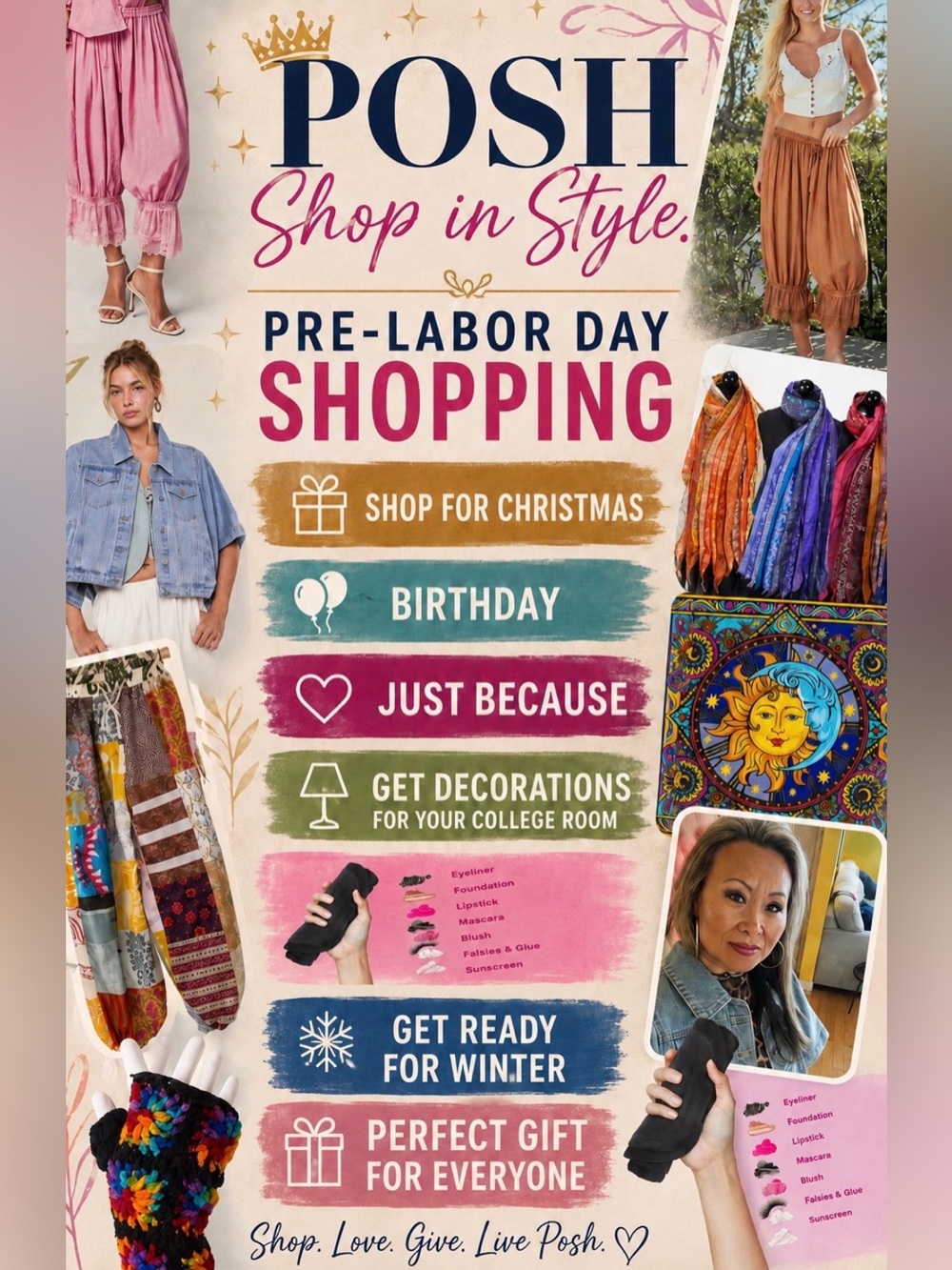 POSH Pre-Labor Day Shopping Poster - Pink, Gold & Multicolor